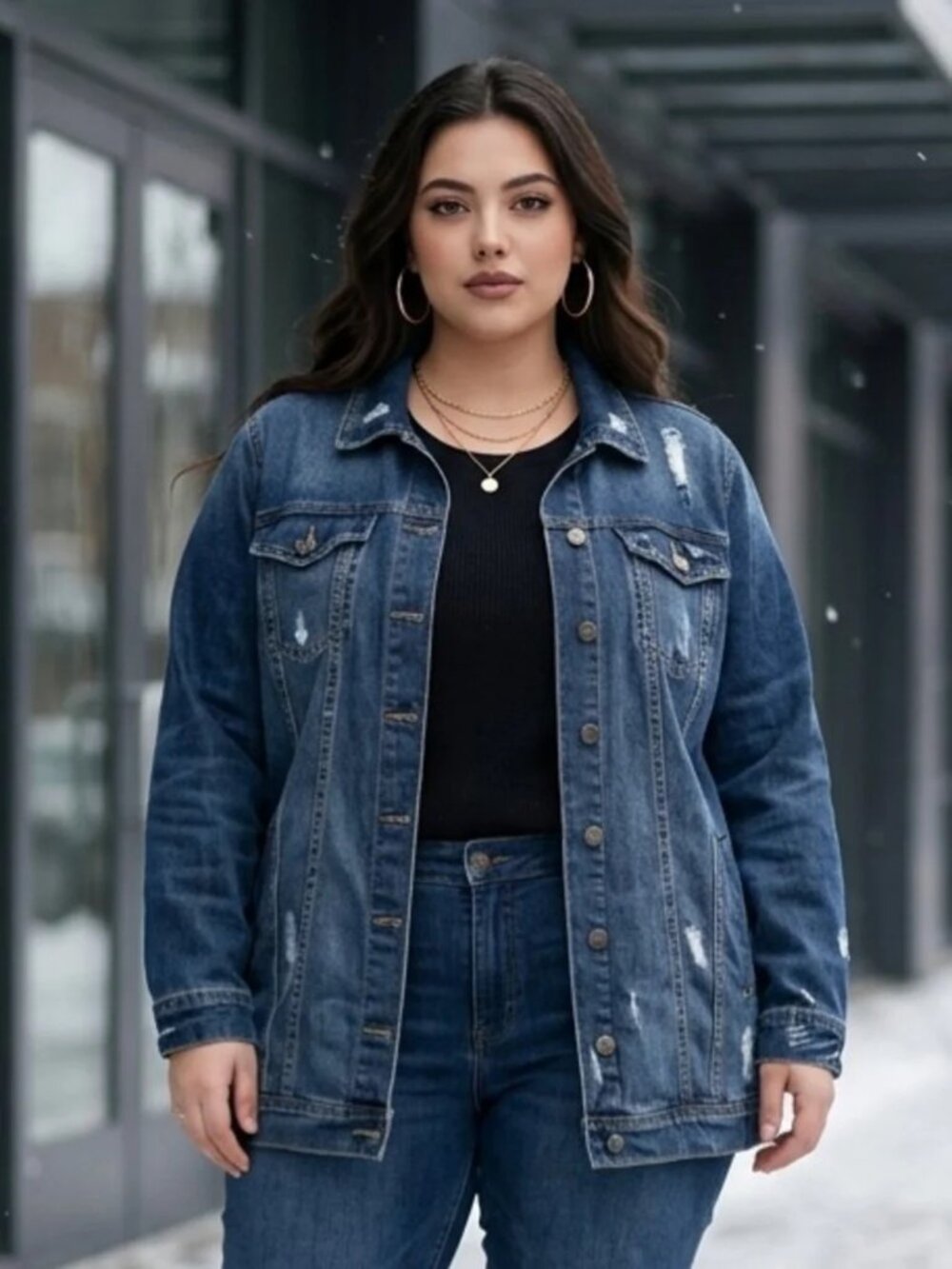 Torrid Distressed Longline Trucker Med. Wash Denim Jacket Size 2